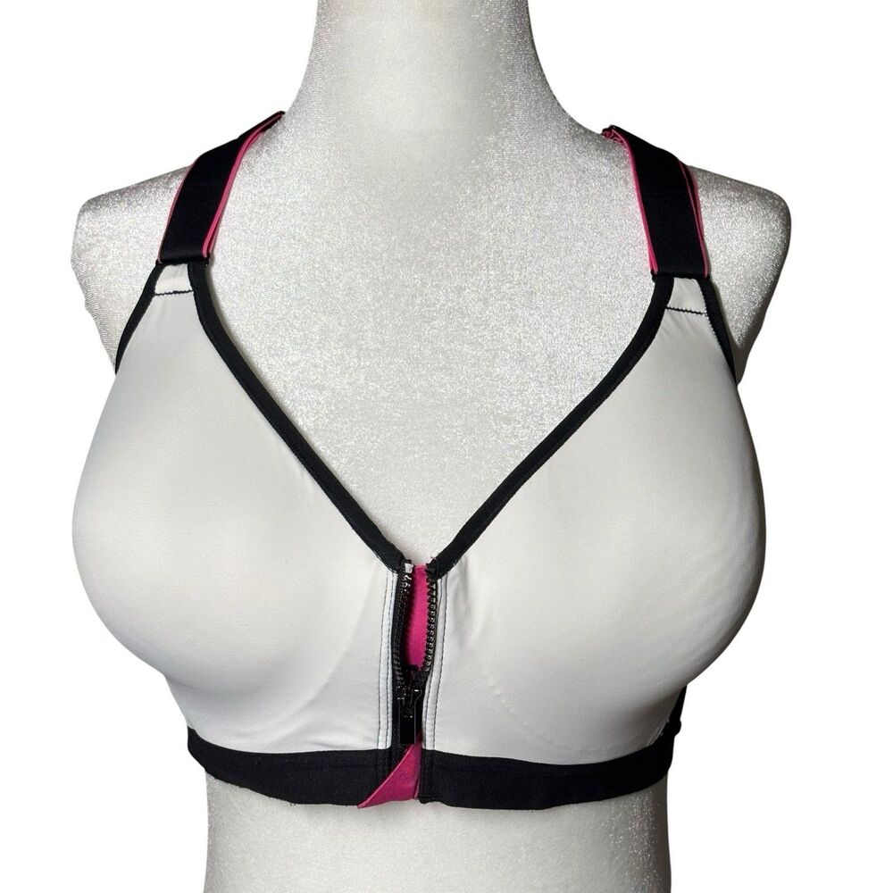 Maidenform DM7991 White/Black Secure Zip Front Underwire Racerback Sport Bra 38C - Picture 3 of 9